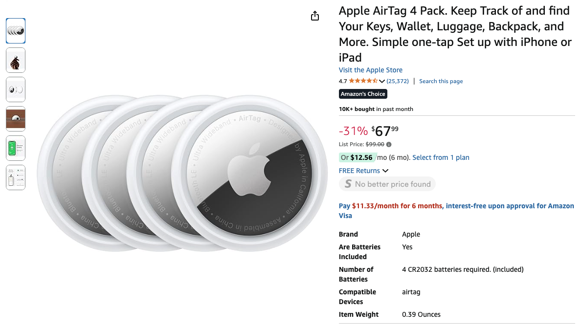 Apple Airtag discounted price on amazon